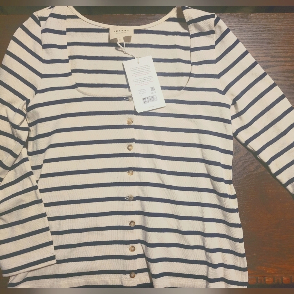 Sezane Striped Button Down T-shirt Linea